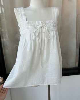 Lace sleeveless shirt flax white tops for women