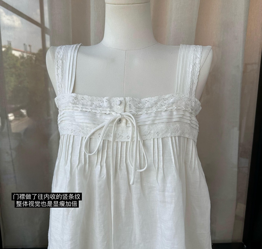 Lace sleeveless shirt flax white tops for women