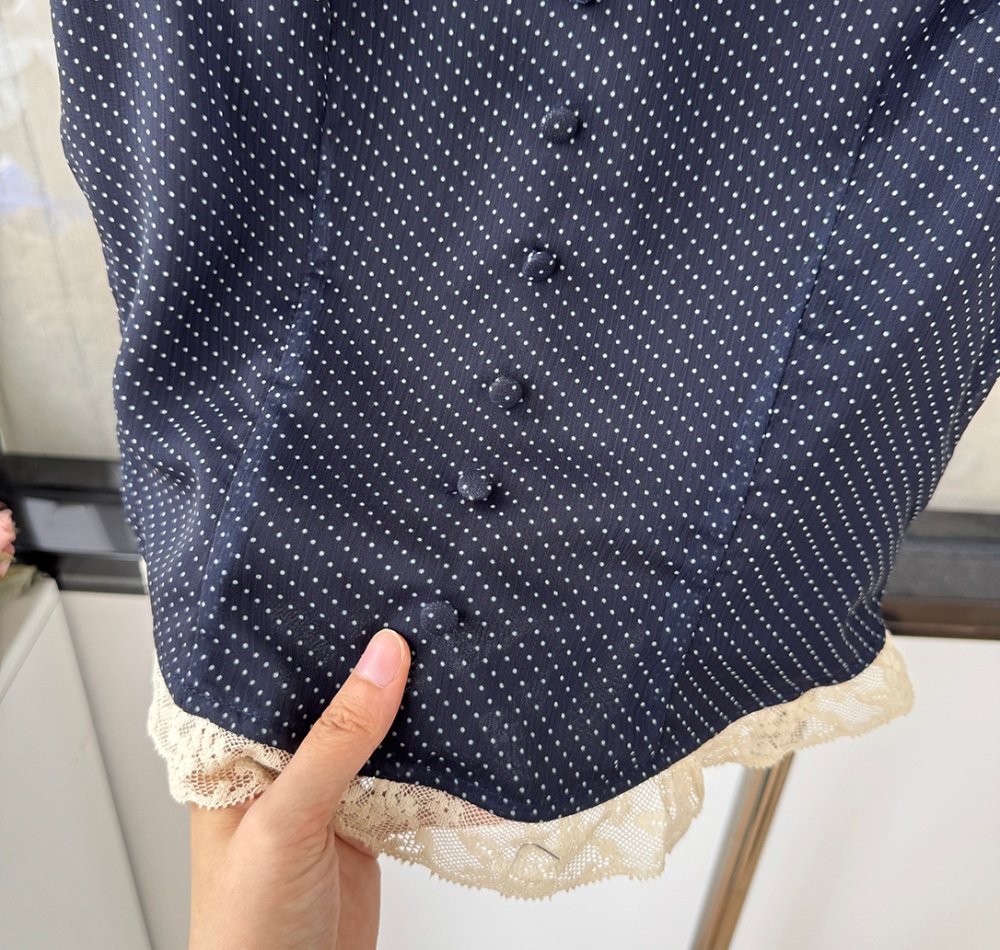 Lace polka dot France style splice tops