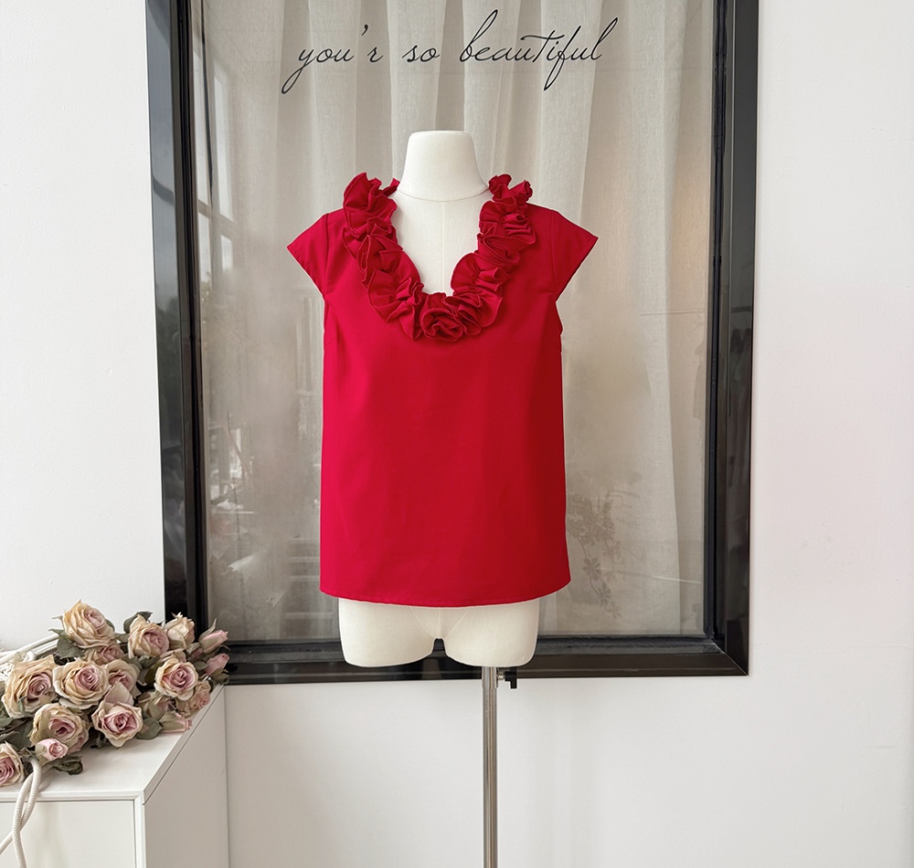 Short sleeve show young tops red slim T-shirt