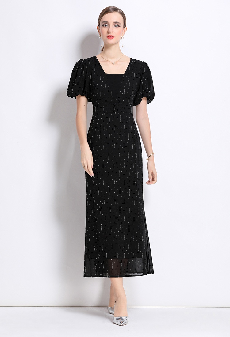 Slim puff sleeve dress printing long dress for women