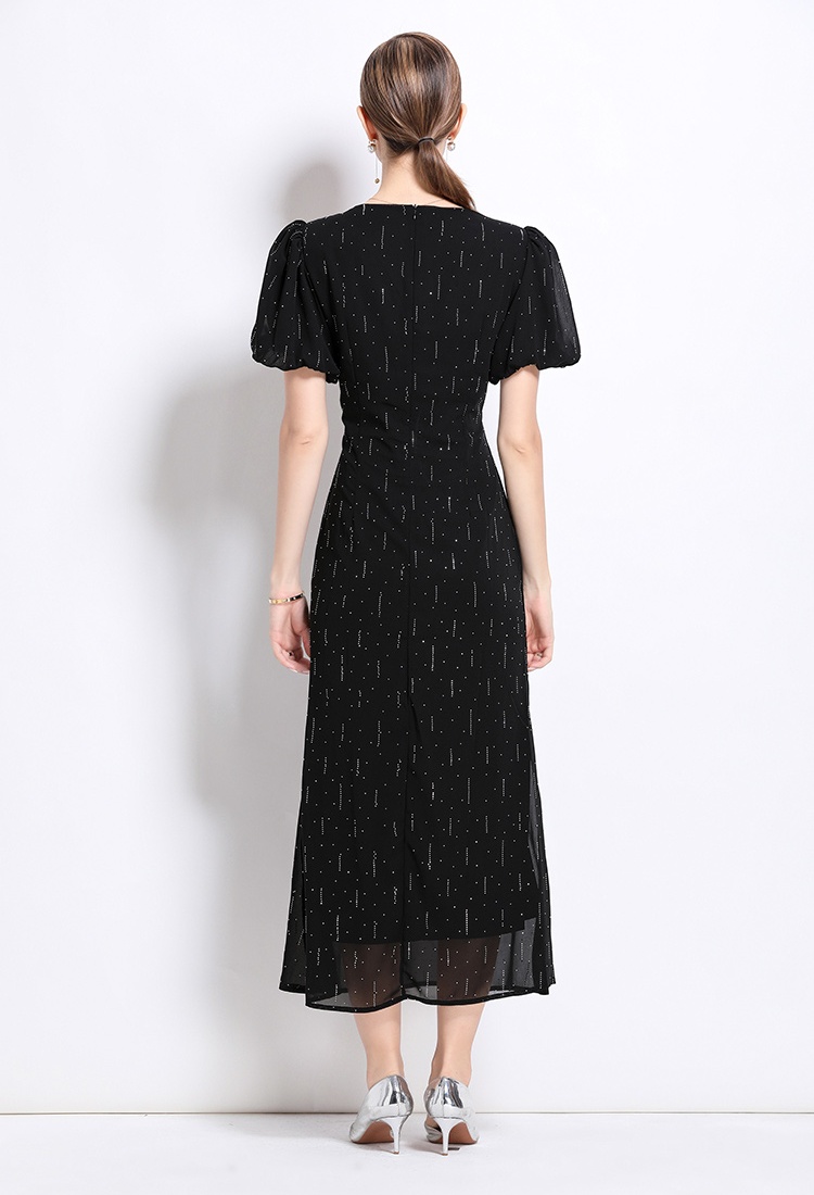 Slim puff sleeve dress printing long dress for women