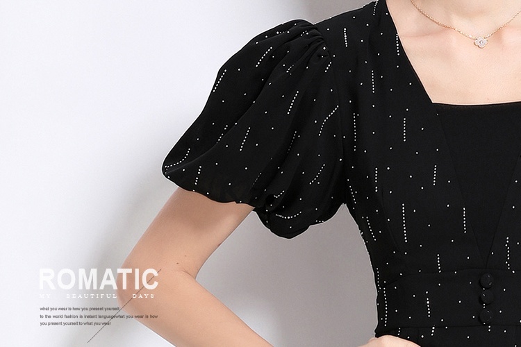 Slim puff sleeve dress printing long dress for women