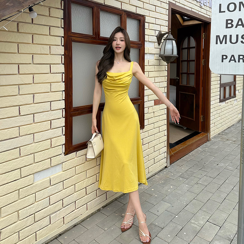 Sling island flair summer knitted elasticity dress
