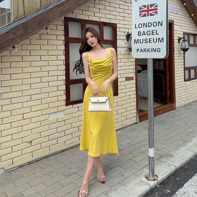 Sling island flair summer knitted elasticity dress