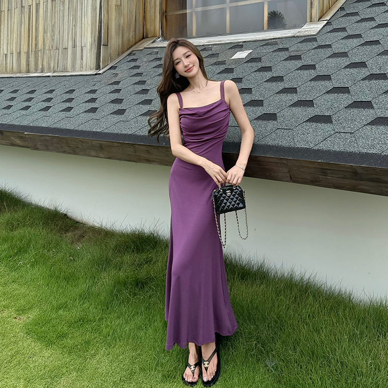 Sling island flair summer knitted elasticity dress