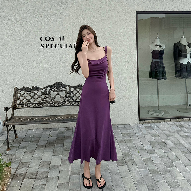 Sling island flair summer knitted elasticity dress