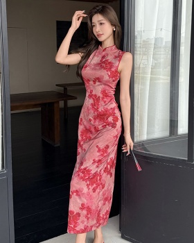 Summer elegant long dress Chinese style sleeveless dress