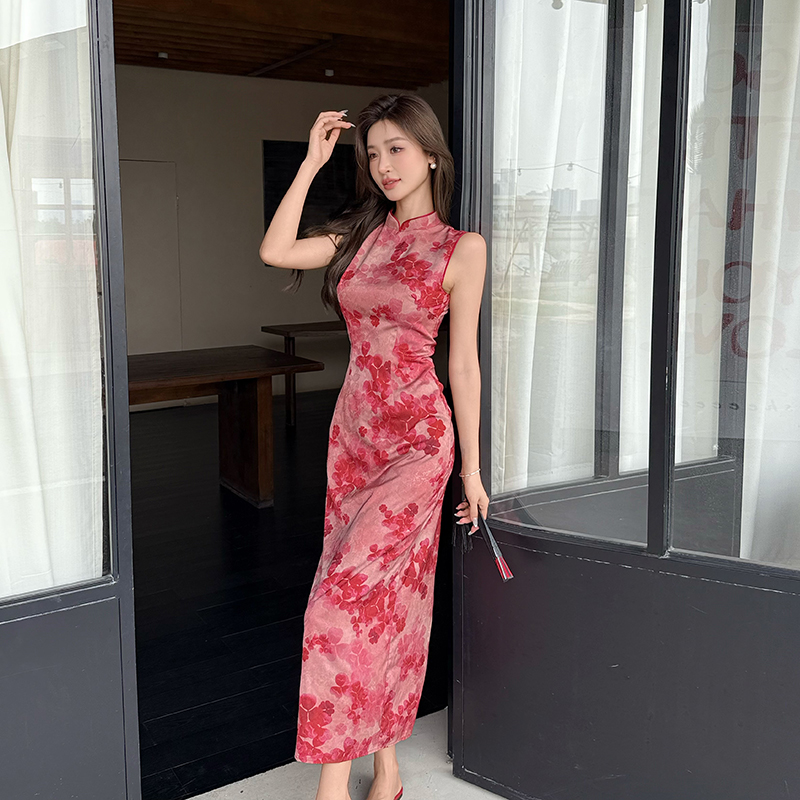 Summer elegant long dress Chinese style sleeveless dress