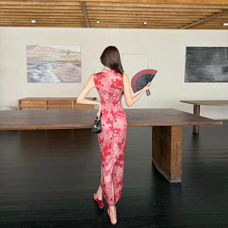 Summer elegant long dress Chinese style sleeveless dress