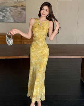 Chinese style summer dress long dig shoulder cheongsam
