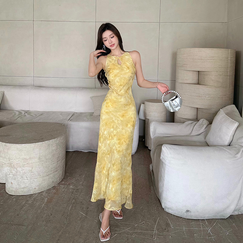 Chinese style summer dress long dig shoulder cheongsam