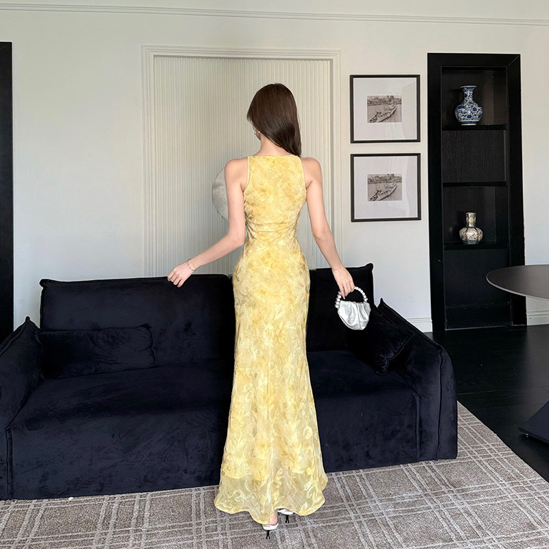 Chinese style summer dress long dig shoulder cheongsam