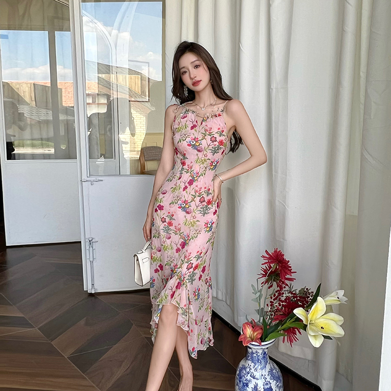 Tender vacation maiden lady irregular sling dress