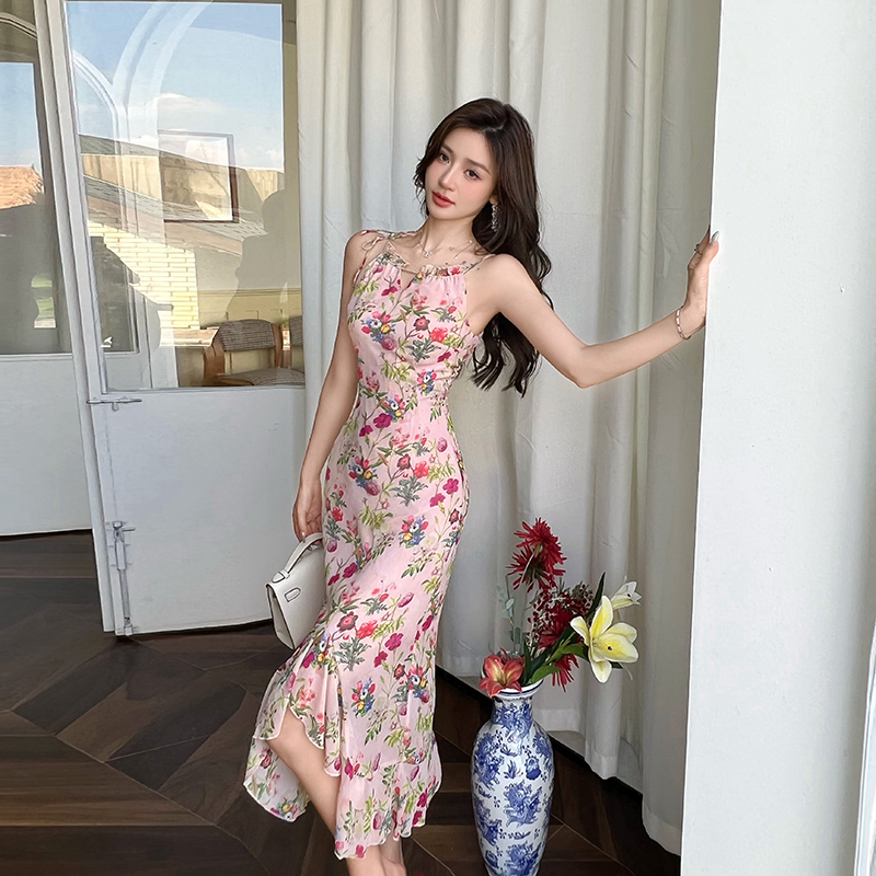 Tender vacation maiden lady irregular sling dress