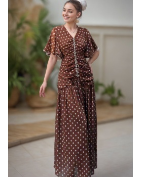 Pinched waist printing rhinestone dress