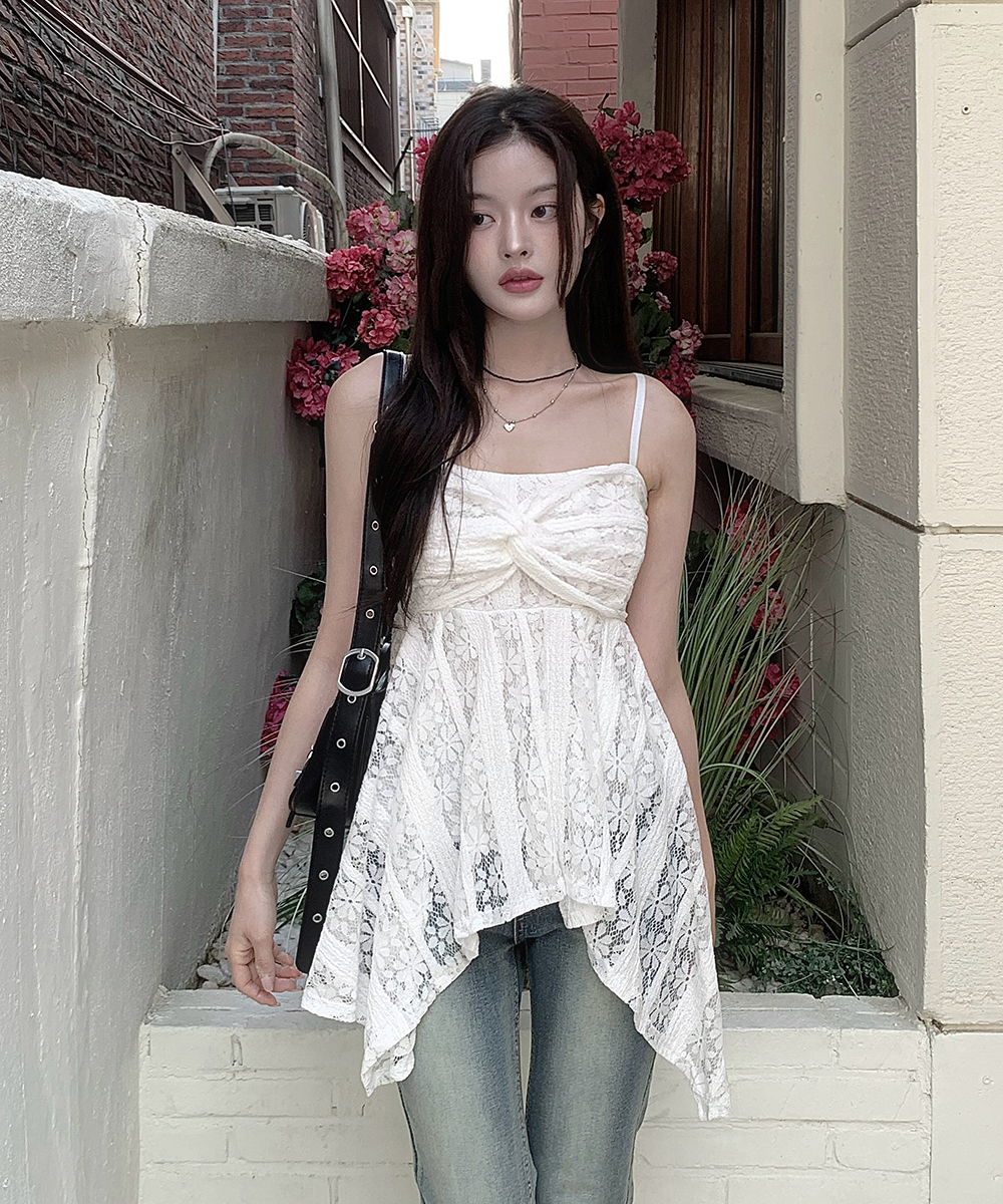 Sling fashion lace Korean style all-match slim splice vest