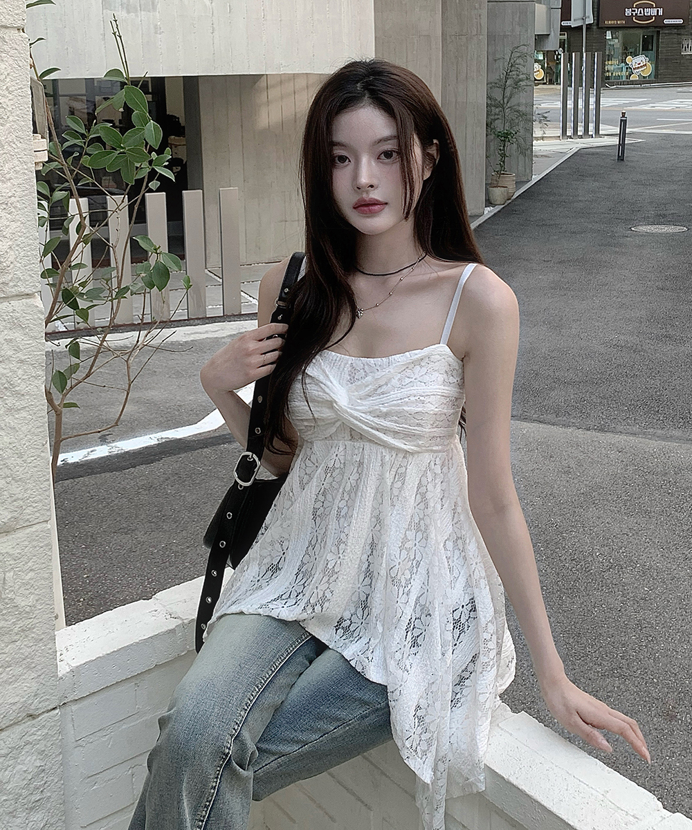 Sling fashion lace Korean style all-match slim splice vest