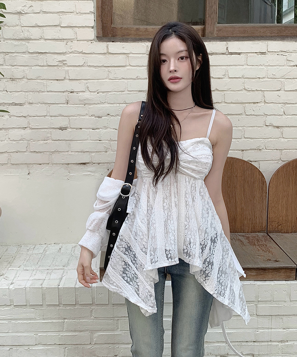 Sling fashion lace Korean style all-match slim splice vest