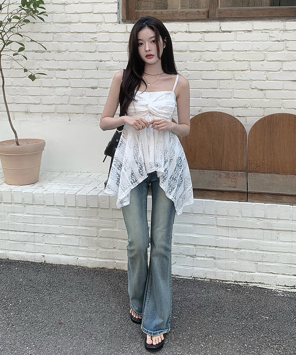 Sling fashion lace Korean style all-match slim splice vest