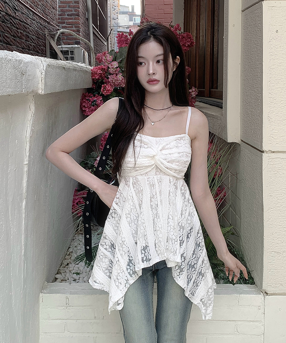 Sling fashion lace Korean style all-match slim splice vest