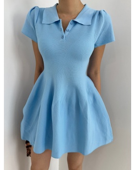 A-line elasticity shirt collar T-back doll slim dress