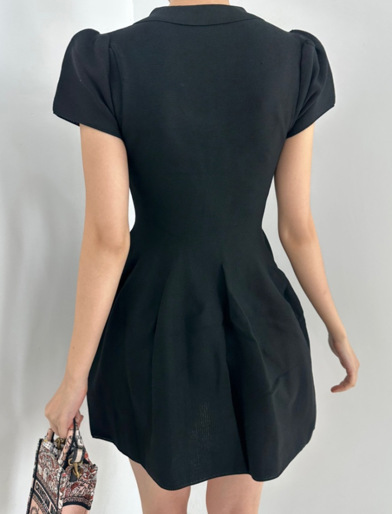 A-line elasticity shirt collar T-back doll slim dress