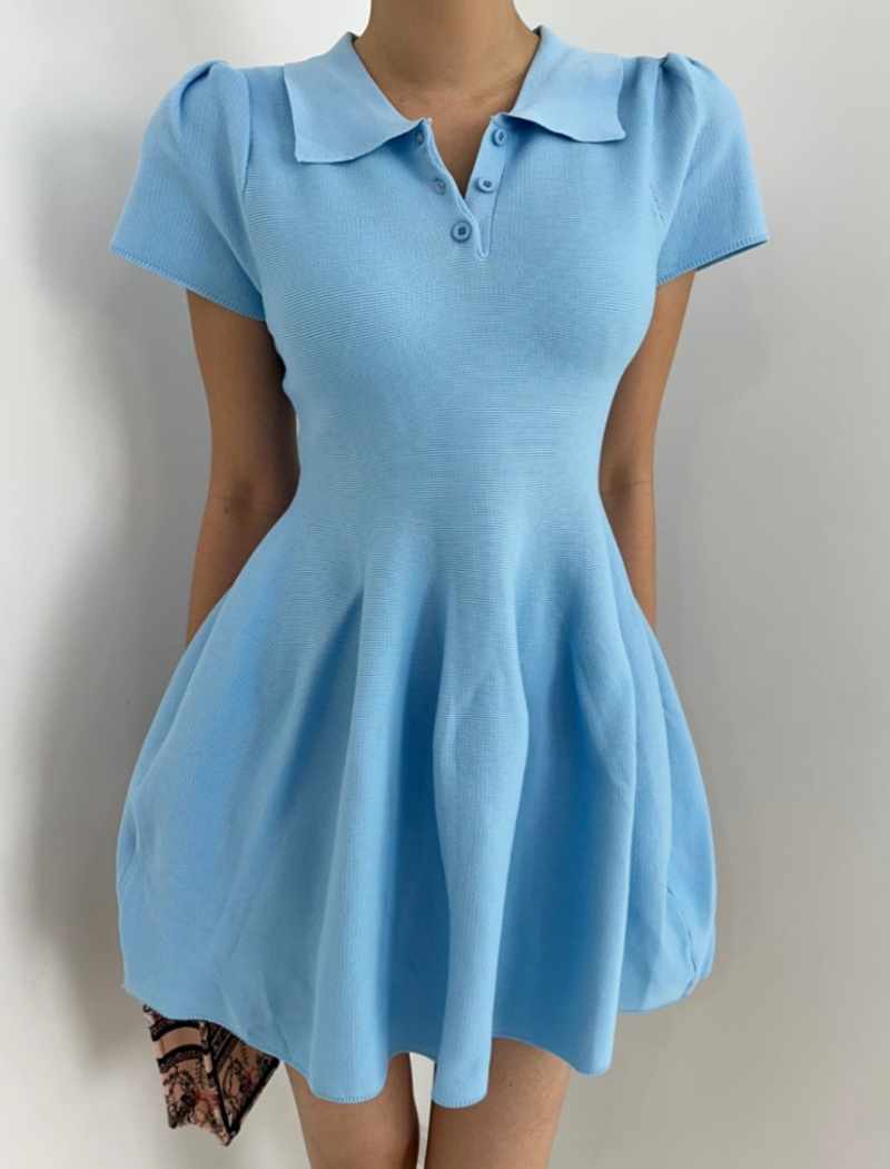 A-line elasticity shirt collar T-back doll slim dress