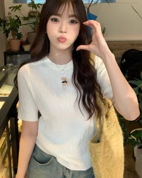 Summer lovely college style sweater twist knitted short sleeve tops