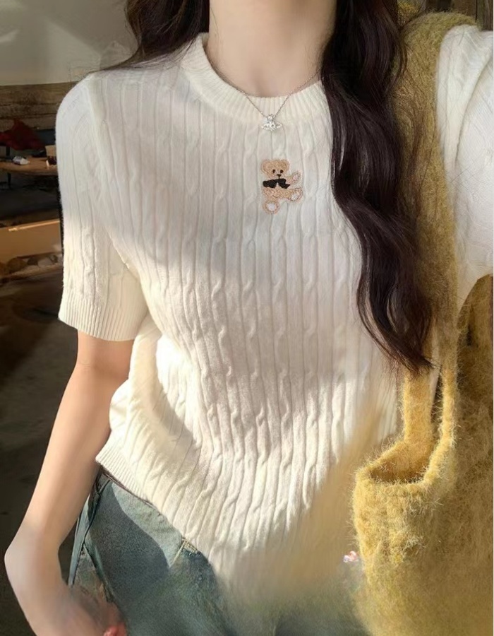 Summer lovely college style sweater twist knitted short sleeve tops