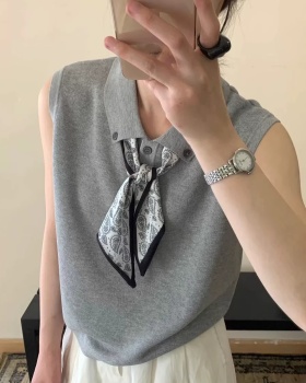 Sleeveless lapel scarves slim Korean style waistcoat for women