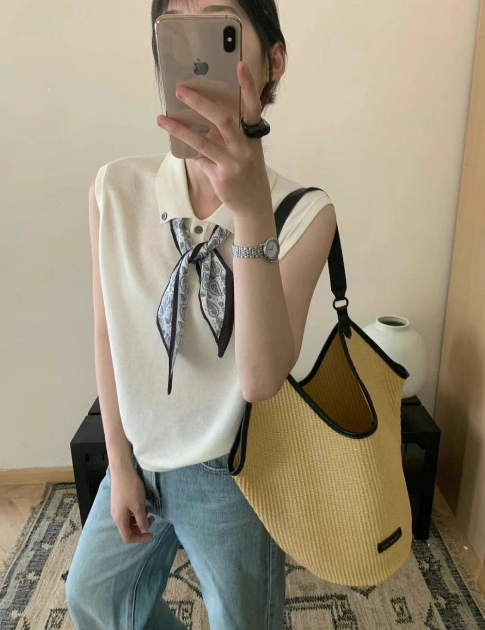 Sleeveless lapel scarves slim Korean style waistcoat for women