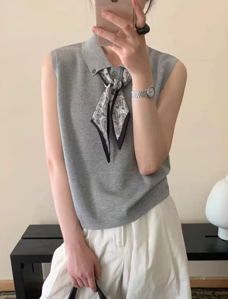 Sleeveless lapel scarves slim Korean style waistcoat for women