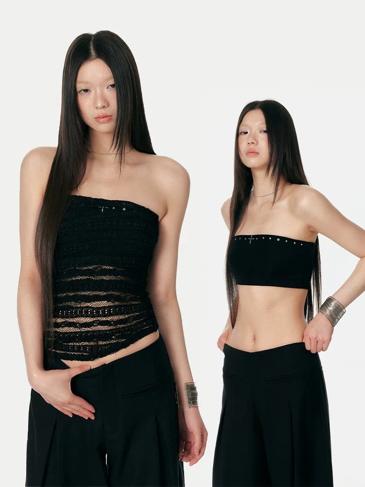 Double color slim corset wrapped chest crosses vest 2pcs set