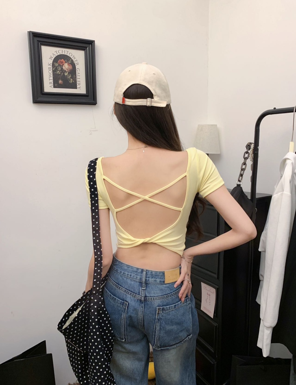 Tight U-neck T-shirt navel large collar tops
