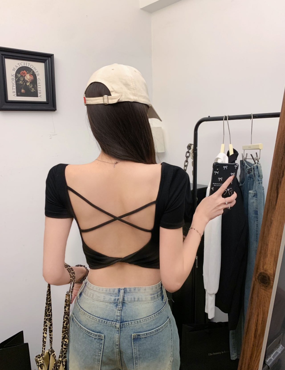 Tight U-neck T-shirt navel large collar tops