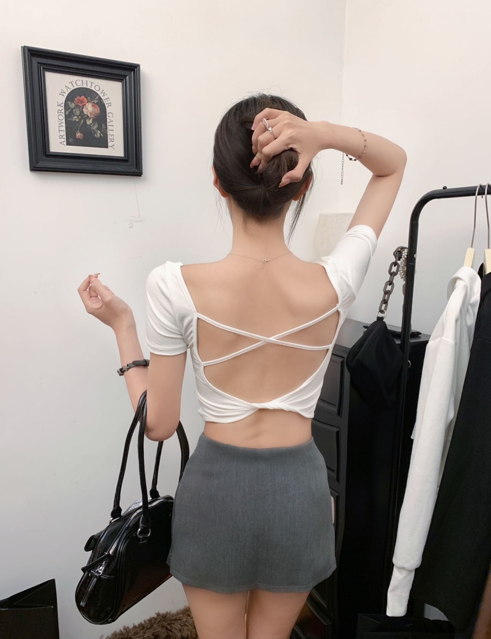 Tight U-neck T-shirt navel large collar tops