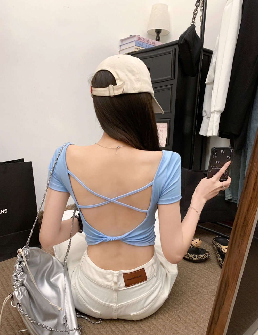Tight U-neck T-shirt navel large collar tops