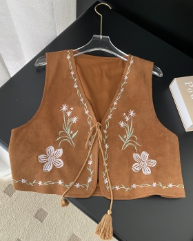 Embroidery waistcoat travel cardigan for women