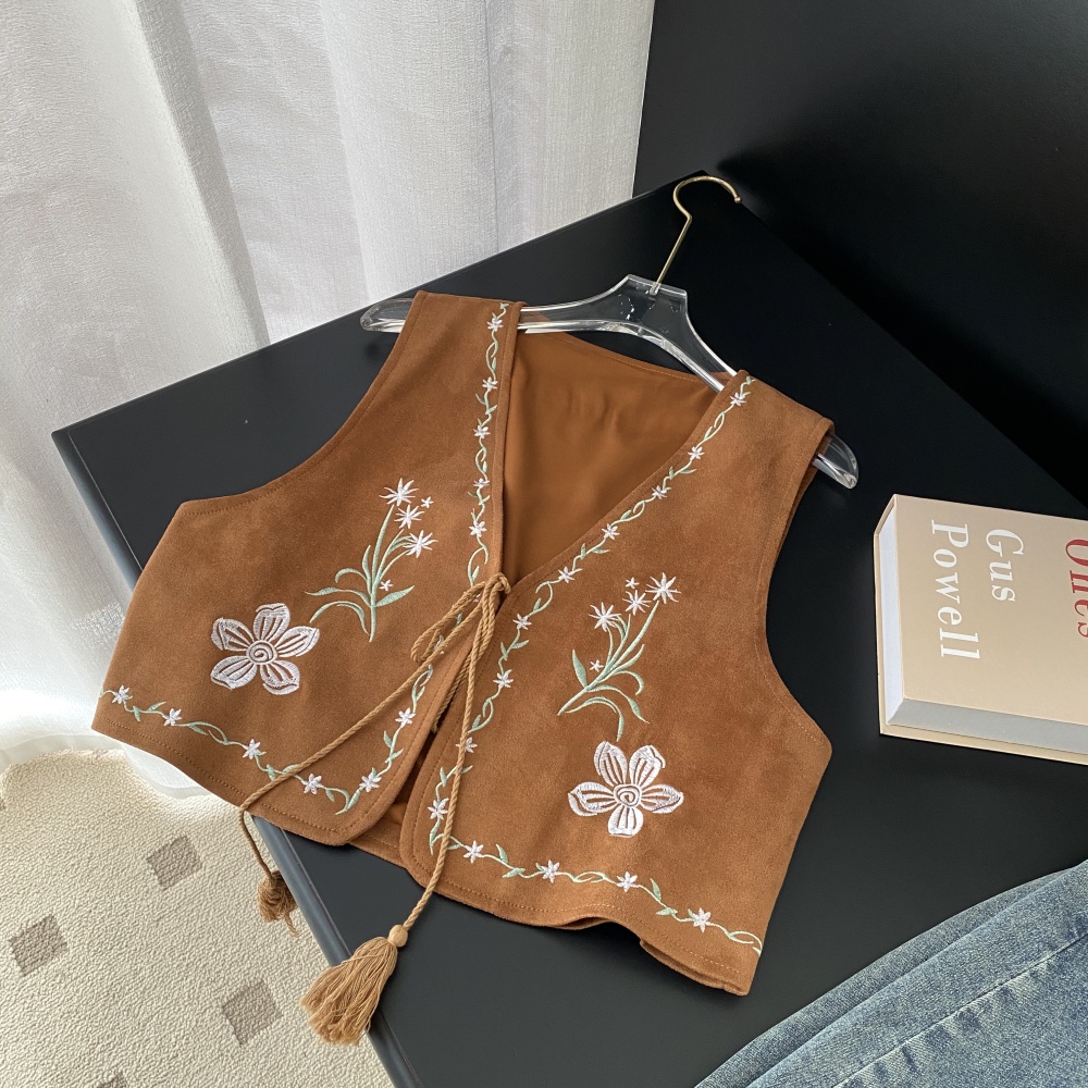 Embroidery waistcoat travel cardigan for women