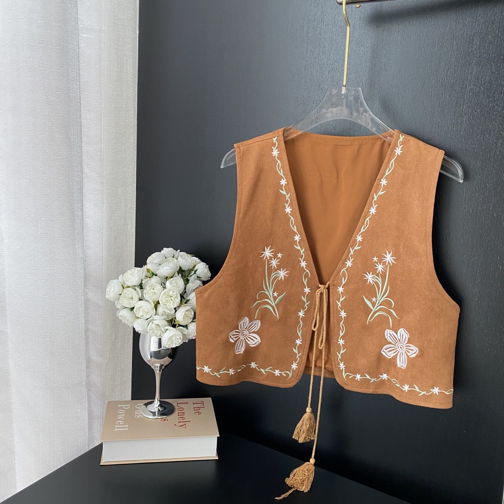 Embroidery waistcoat travel cardigan for women