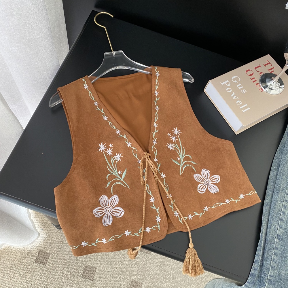 Embroidery waistcoat travel cardigan for women