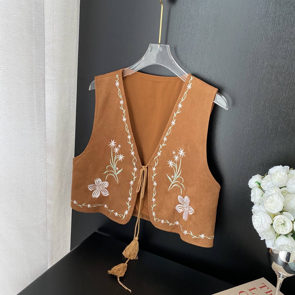 Embroidery waistcoat travel cardigan for women