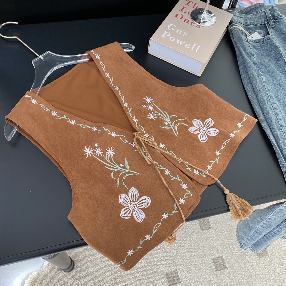 Embroidery waistcoat travel cardigan for women