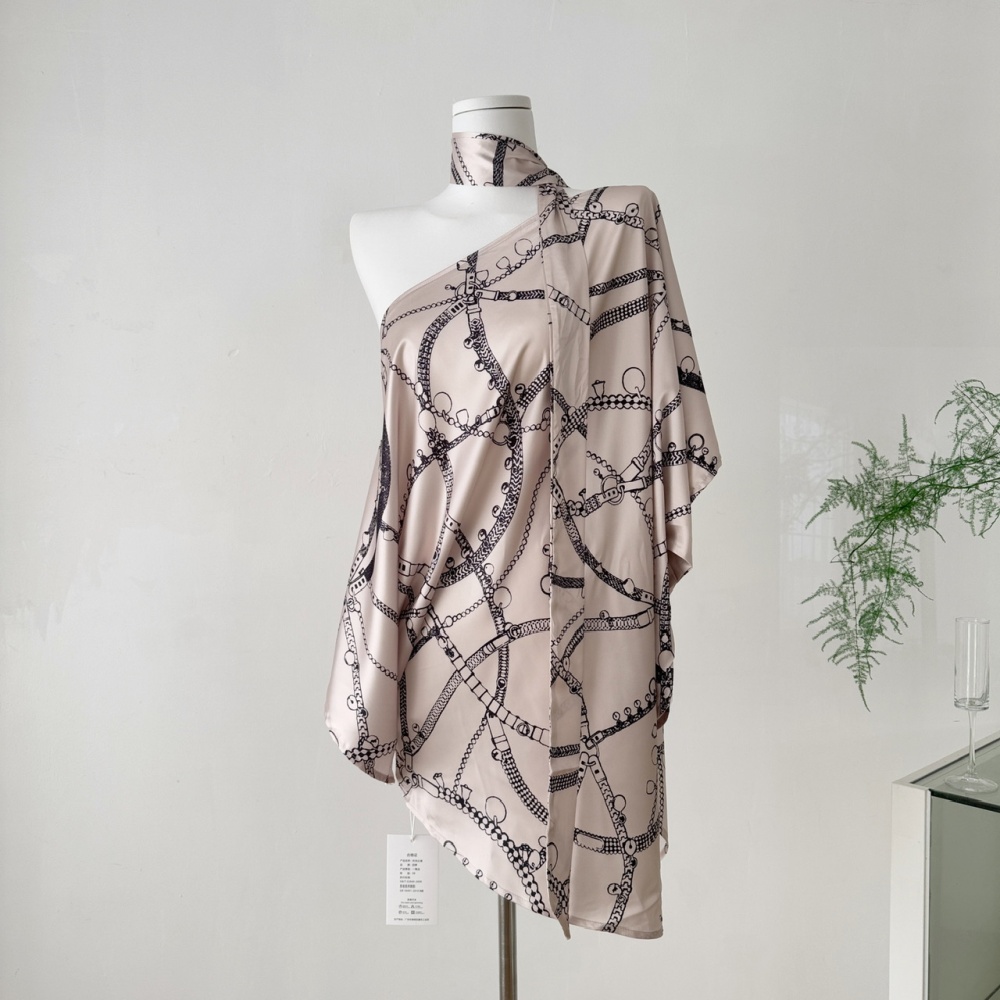 Frenum satin shirt European style pinched waist dress