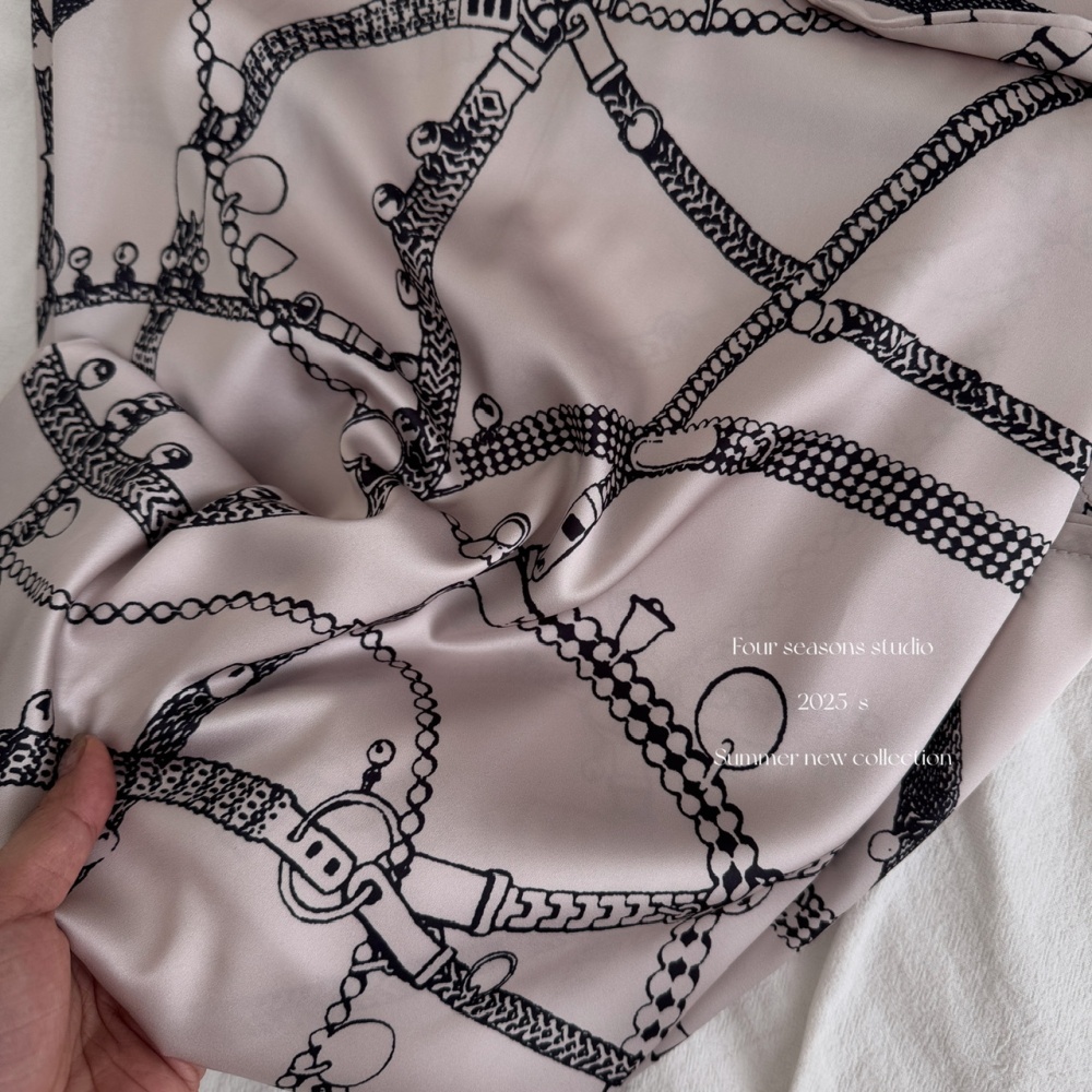 Frenum satin shirt European style pinched waist dress