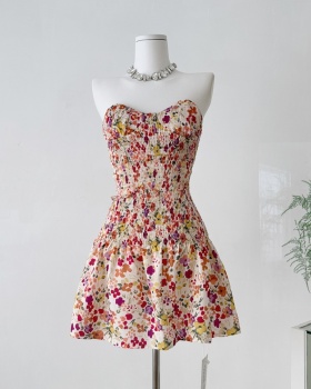 Pinched waist floral slim Casual elasticity dress