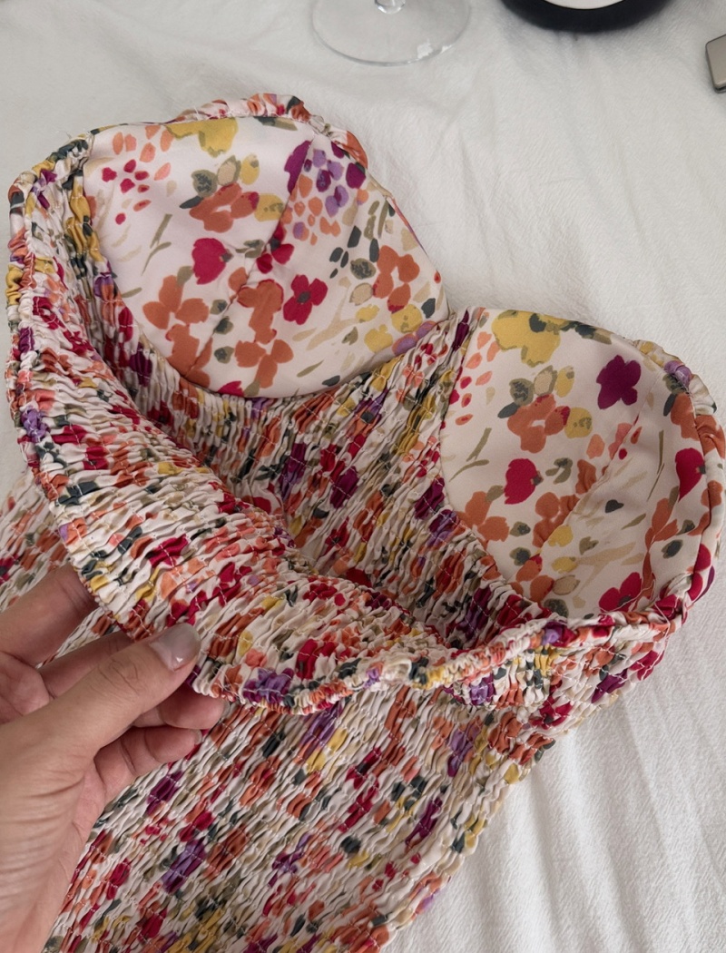 Pinched waist floral slim Casual elasticity dress