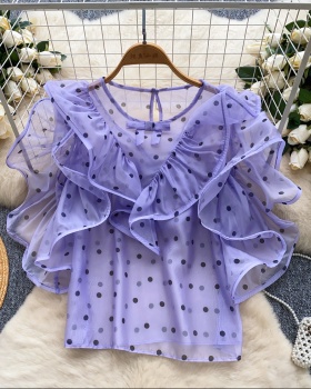 Unique polka dot tops summer boats sleeve shirt for women