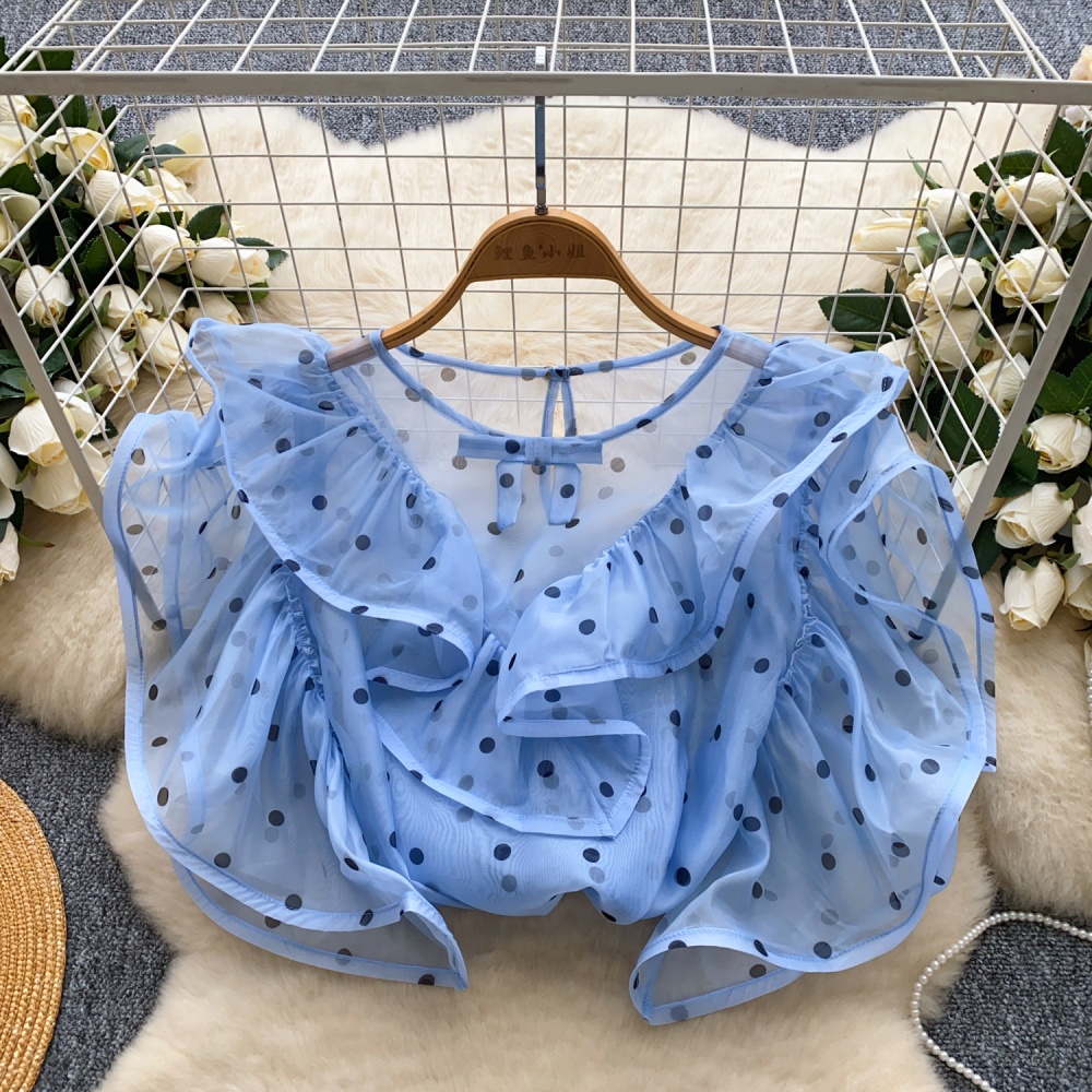 Unique polka dot tops summer boats sleeve shirt for women